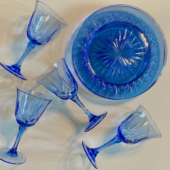 🌟VINTAGE🌟 1980s Avon + Fostoria American Starburst Plates + Glasses Set of 8 - Picture 8 of 10